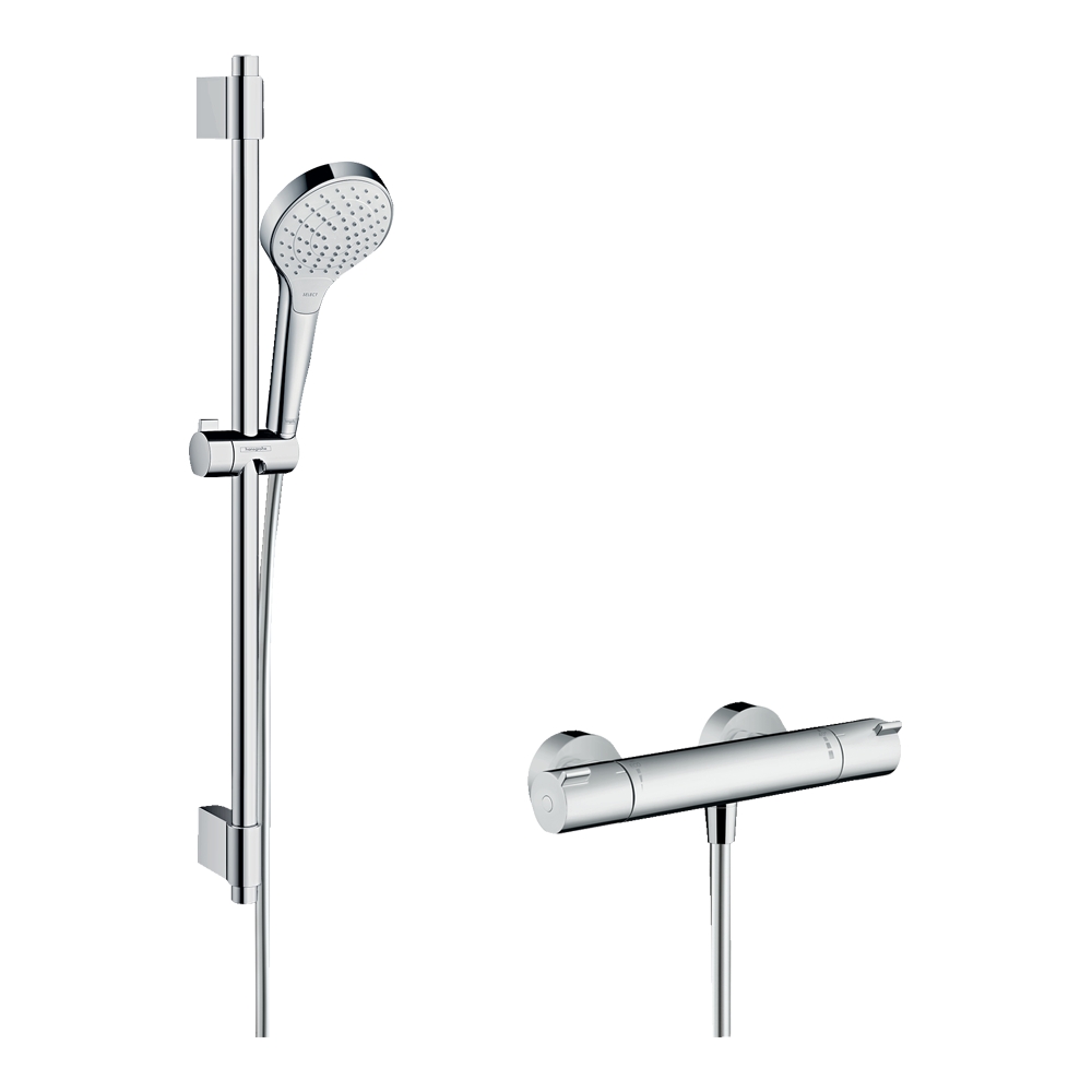 Hansgrohe Croma Select S Душевая система внешнего монтажа Vario с термостатом Ecostat 1001 CL и штангой 72 см белый матовый-хром