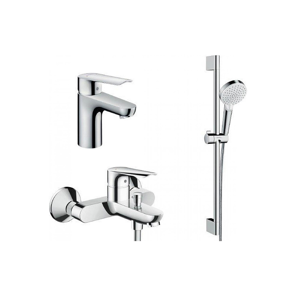 Hansgrohe Комплект смесителей SET Logis E 70 (a) высота излива смесителя 70 мм с изливом для ванны хром-белый матовый SetLogisE70A