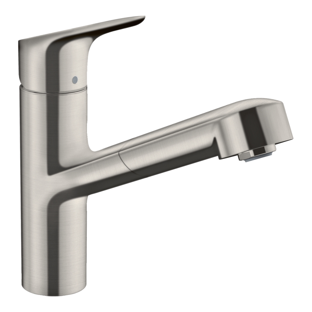 Hansgrohe Focus M43 Кухонный смеситель однорычажный, 150, с вытяжным изливом, 1jet сталь