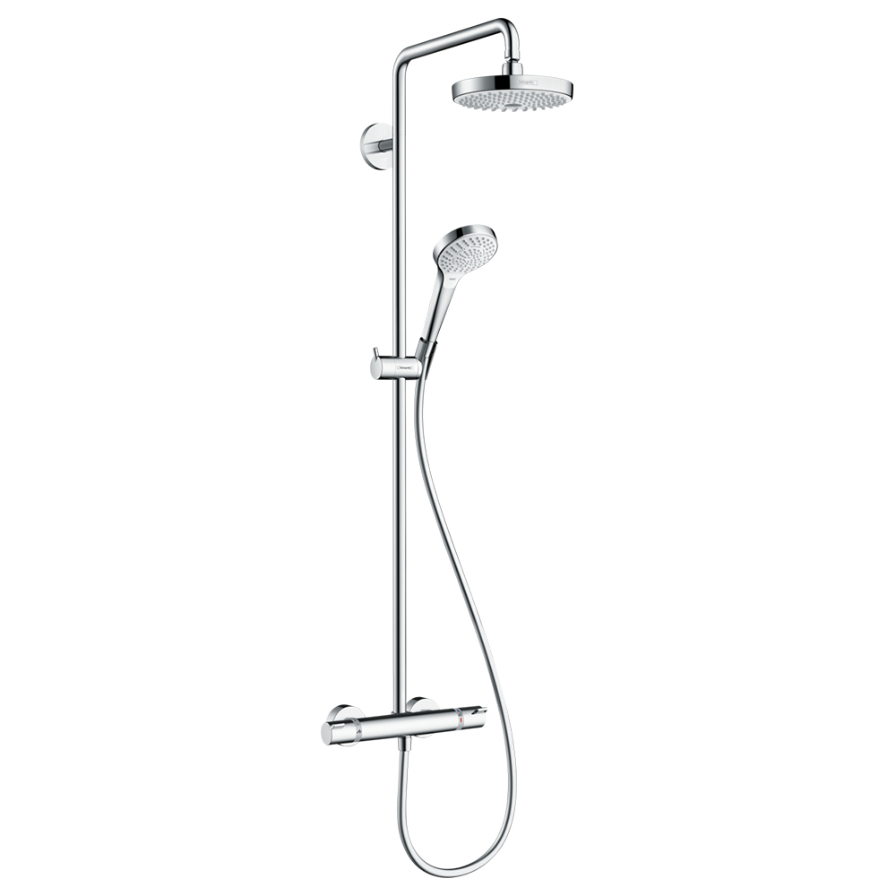 Hansgrohe Croma Select S Showerpipe 180 2jet EcoSmart 9 л/мин с термостатом хром-белый матовый