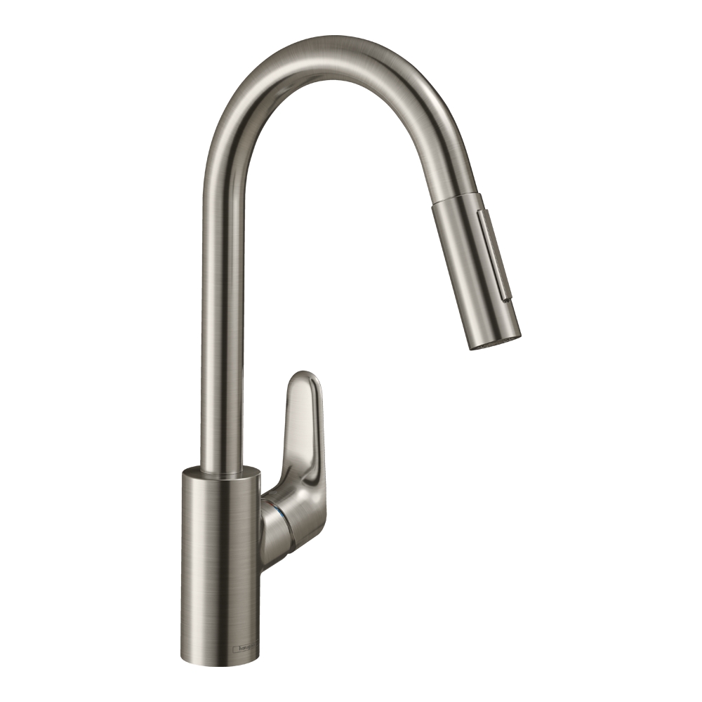 Hansgrohe Focus M41 Кухонный смеситель однорычажный, 240, Eco, с вытяжным душем, 2jet сталь