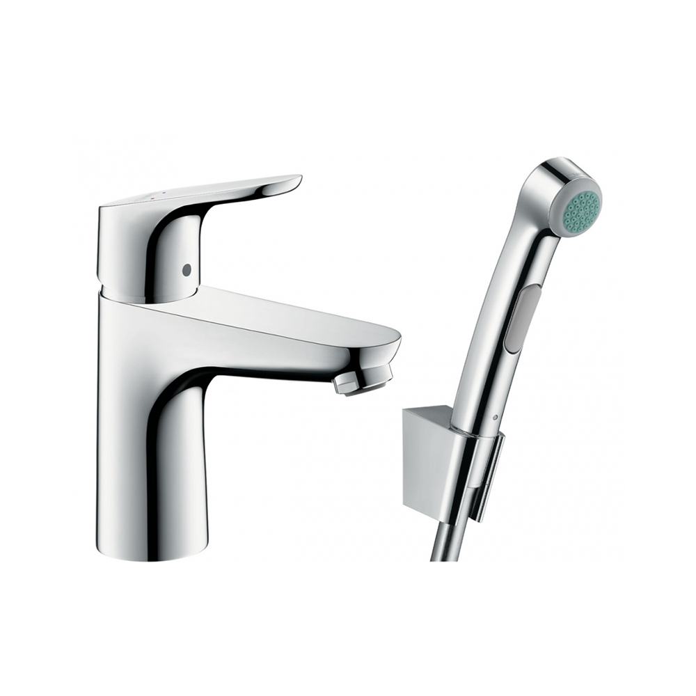 Hansgrohe Focus Смеситель для раковины с гигиеническим душем и донным клапаном Push-Open хром