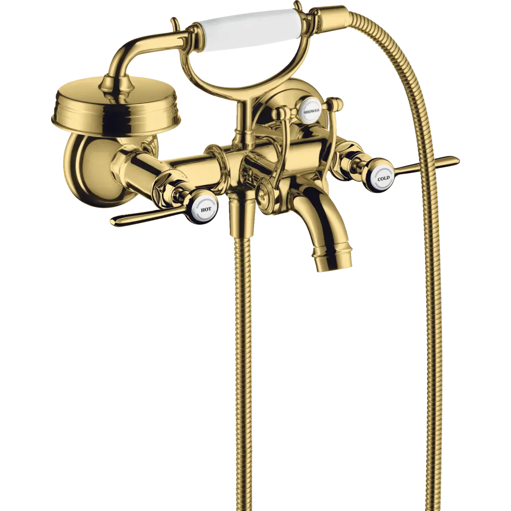 Смеситель для ванны Axor Montreux, внешнего монтажа, с 2 рычаговыми рукоятками, полированное золото