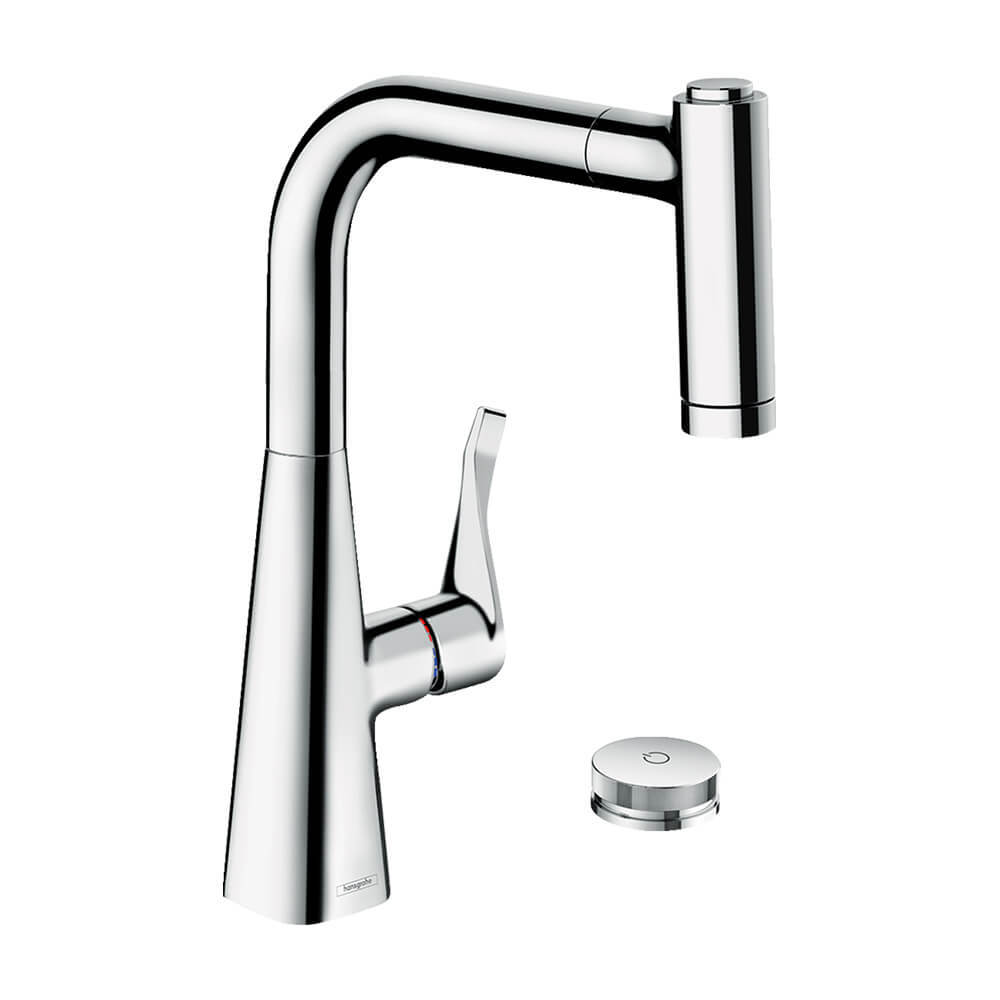 Hansgrohe Metris Select M71 Кухонный смеситель на 2 отверстия однорычажный 220 Eco с вытяжным душем 2jet sBox хром