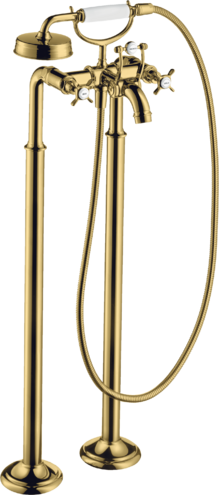 Смеситель для ванны Axor Montreux, напольный, с 2 крестообразными рукоятками, полированное золото