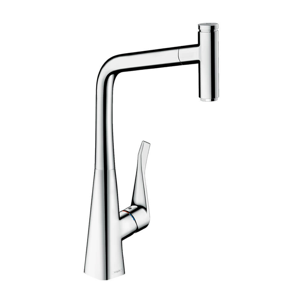 Hansgrohe Metris Select M71 Кухонный смеситель однорычажный 320 Eco с вытяжным изливом 1jet sBox хром