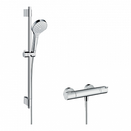 Hansgrohe Croma Select S Душевая система внешнего монтажа Vario с термостатом Ecostat 1001 CL и штангой 72 см белый матовый-хром