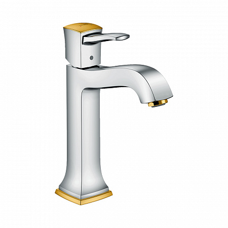 Hansgrohe Metropol Classic Смеситель для раковины 160 однорычажный для накладных раковин с рычаговой рукояткой со сливным гарнитуром хром-золото