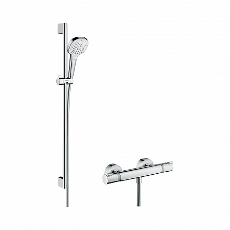 Hansgrohe Croma Select E Душевая система внешнего монтажа Vario с термостатом Ecostat Comfort и штангой 90 см хром-белый матовый