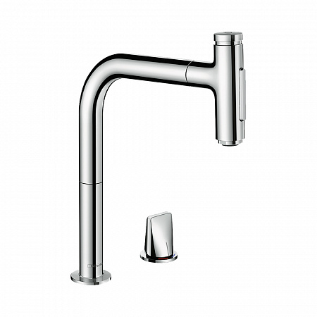 Hansgrohe Metris Select M71 Кухонный смеситель на 2 отверстия однорычажный 200 с вытяжным душем 2jet sBox хром