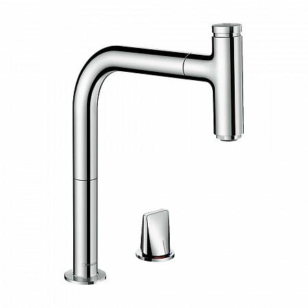 Hansgrohe Metris Select M71 Кухонный смеситель на 2 отверстия однорычажный 200 Eco с вытяжным изливом 1jet sBox хром