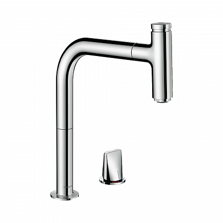 Hansgrohe Metris Select M71 Кухонный смеситель на 2 отверстия однорычажный 200 с вытяжным изливом 1jet sBox хром