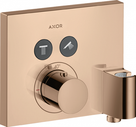 Термостат AXOR ShowerSelect для 2 потребителей, скрытого монтажа, квадратный, со шланговым подключением и держателем душа, полированное красное золото