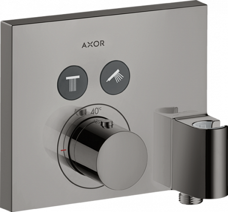 Термостат AXOR ShowerSelect для 2 потребителей, скрытого монтажа, квадратный, со шланговым подключением и держателем душа, полированный черный хром